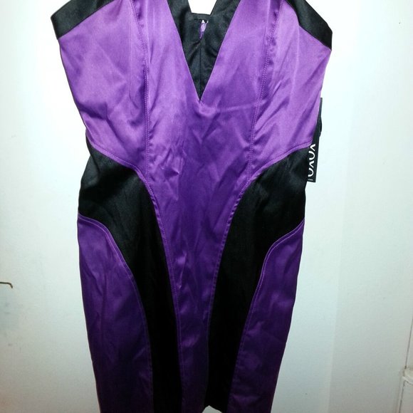 NWT XOXO PURPLE BLACK BODYCON MINI SEXYCLUBCOCKTAIL HOLIDAY PARTY DRESS SZ 7/8 - Picture 4 of 12